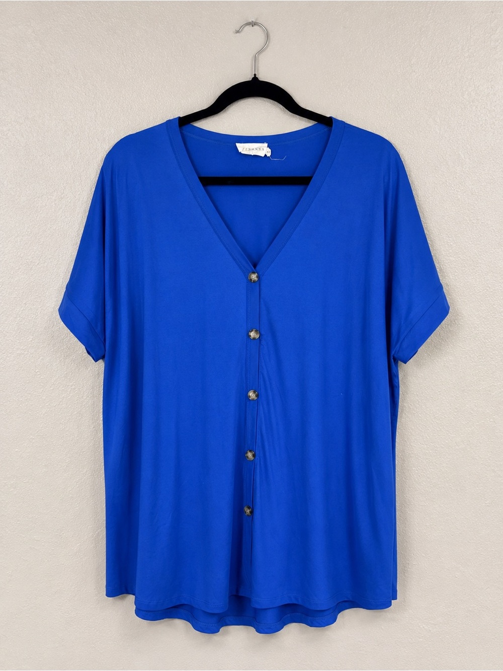V-Neck Button Front Top in Cobalt Blue